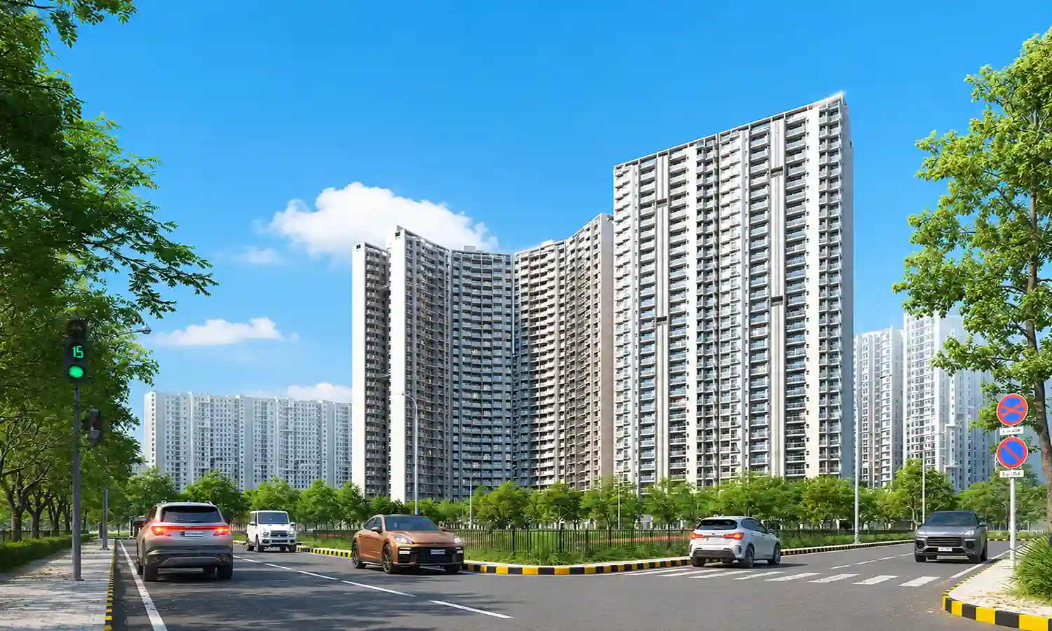 The Reserve - curved twin residential towers by day, near Nanded City, Sinhagad Road Pune